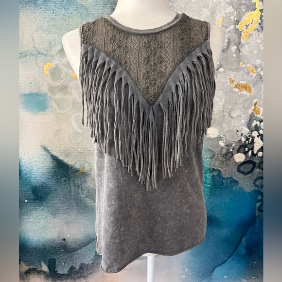 BKE Tops - BKE | Mineral Wash Fringe Tank Top